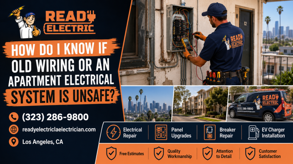 Ready Electric blog image about unsafe old wiring and apartment electrical system warning signs in Los Angeles