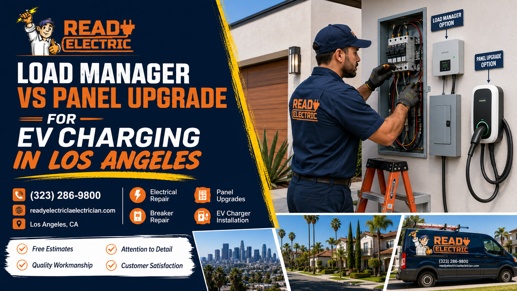 Ready Electric blog image comparing load manager vs panel upgrade for EV charging in Los Angeles