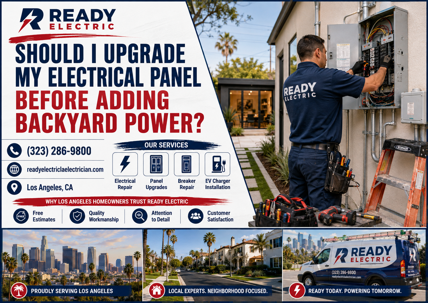 Ready Electric blog image about upgrading an electrical panel before adding backyard power in Los Angeles