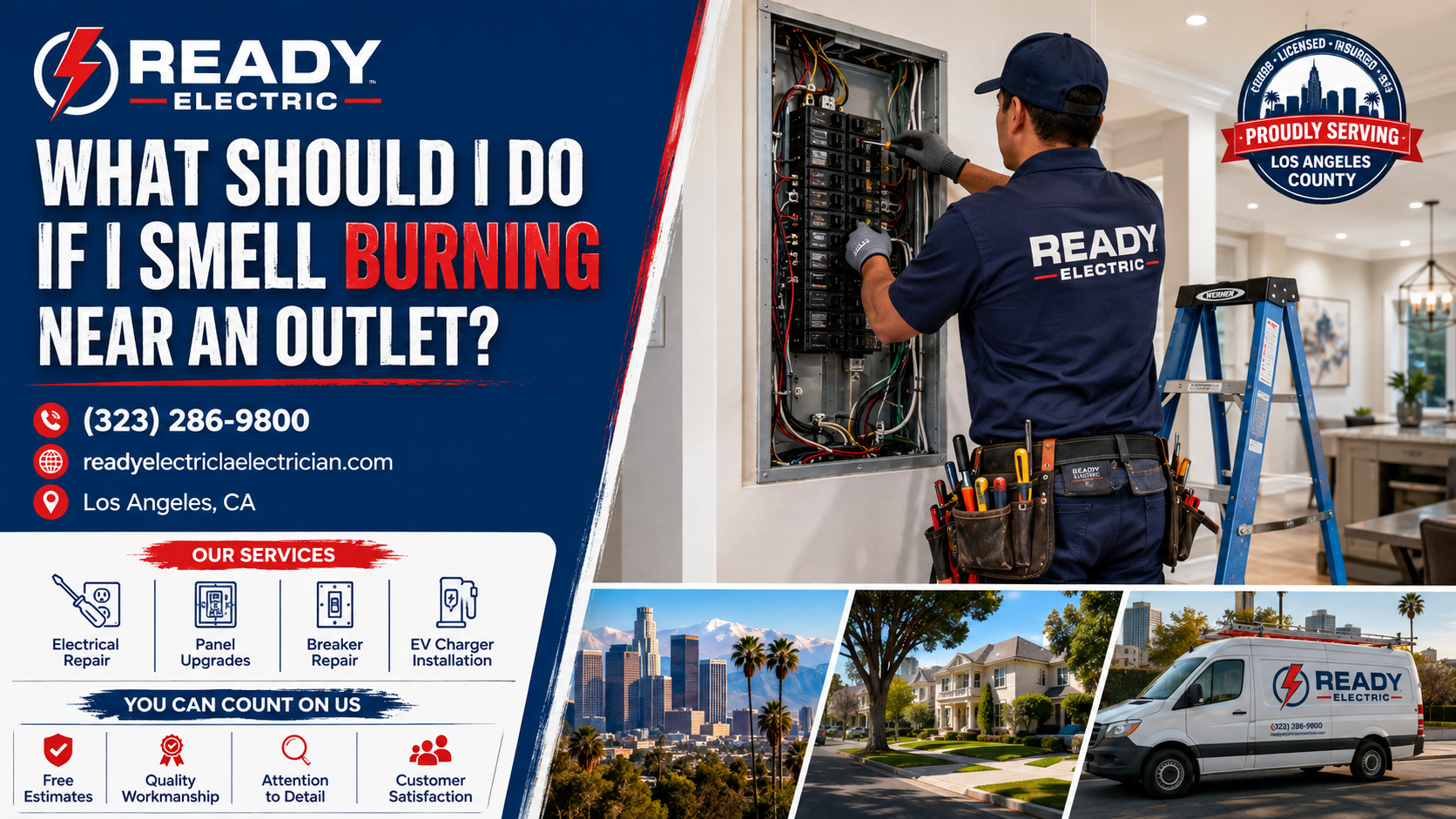 Ready Electric blog image about what to do if you smell burning near an outlet in Los Angeles