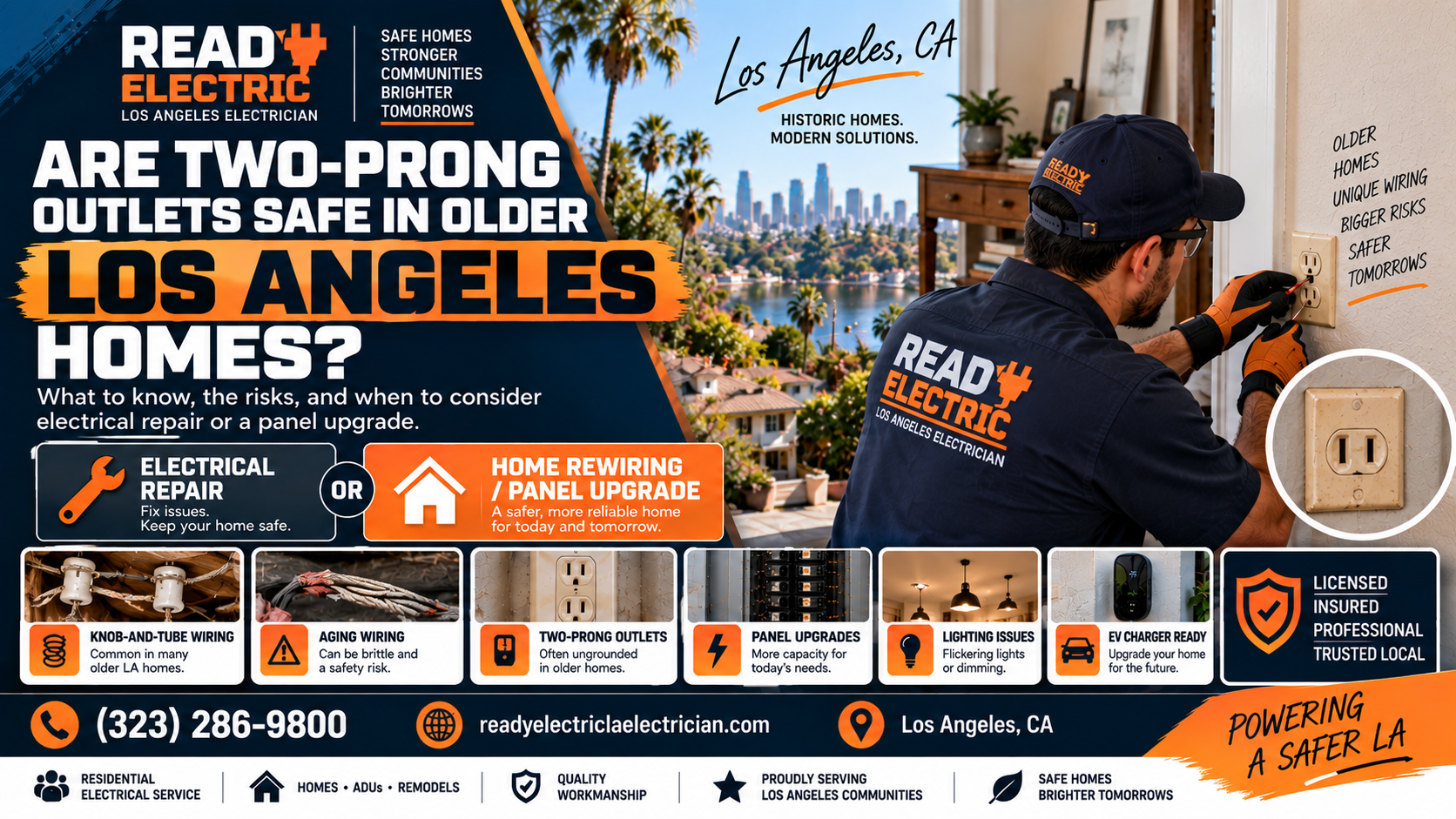 Ready Electric blog image about whether two-prong outlets are safe in older Los Angeles homes