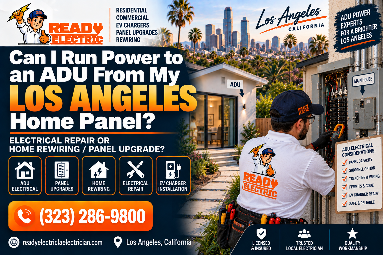 Running power to an ADU from a main house panel in Los Angeles with Ready Electric