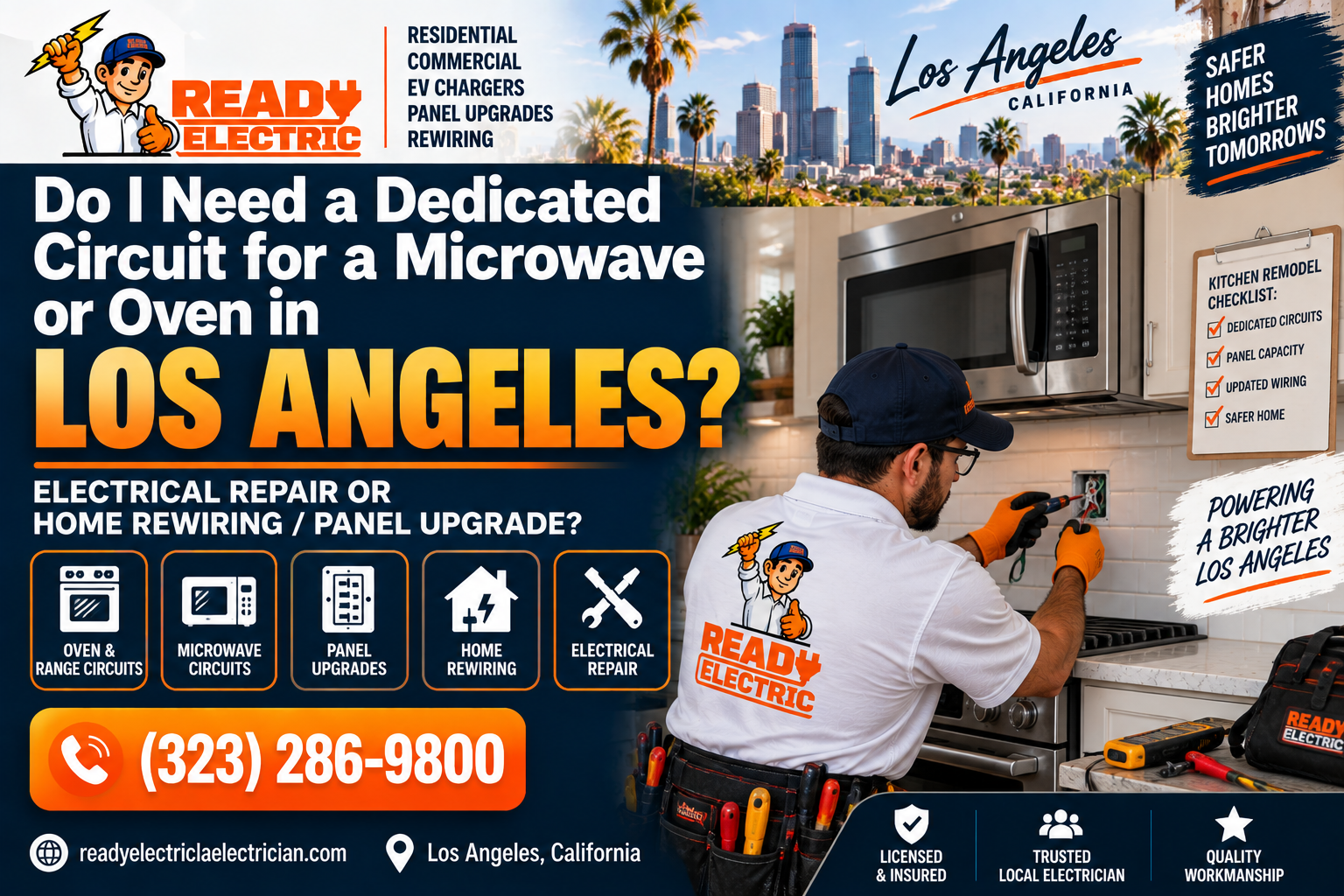 Dedicated circuit for microwave or oven in a Los Angeles kitchen with Ready Electric