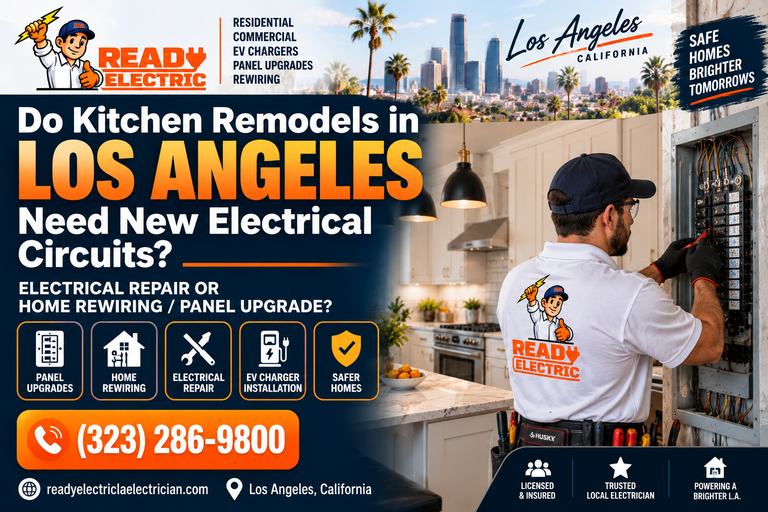 Kitchen remodel new electrical circuits in a Los Angeles home with Ready Electric