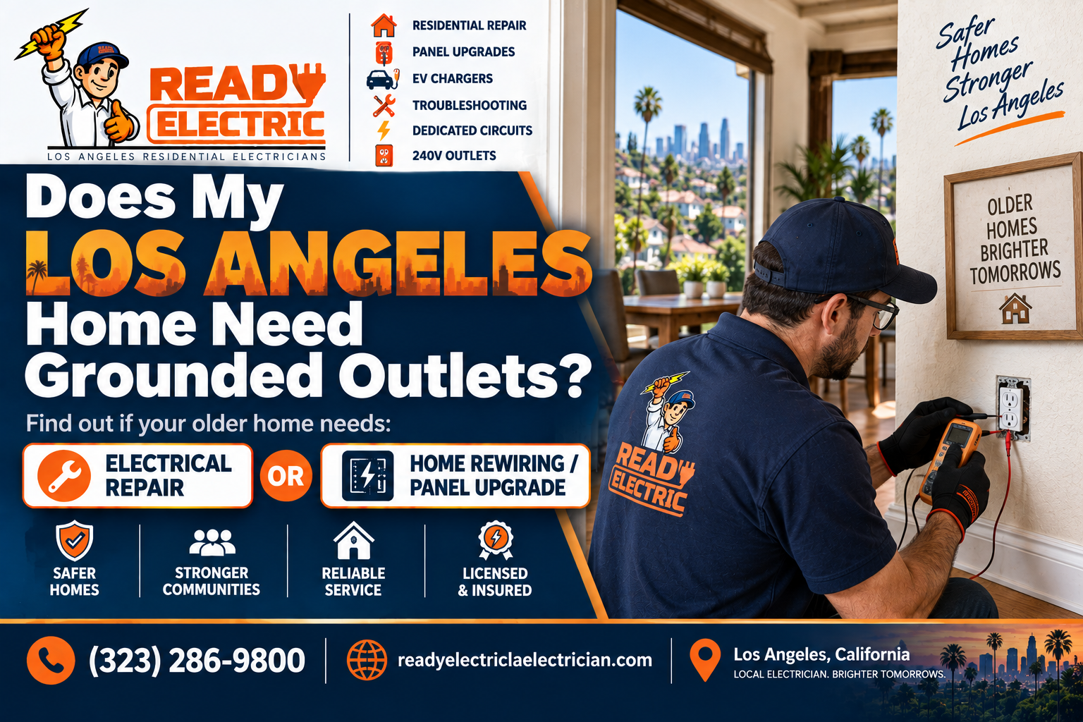 Ready Electric blog image about whether a Los Angeles home needs grounded outlets