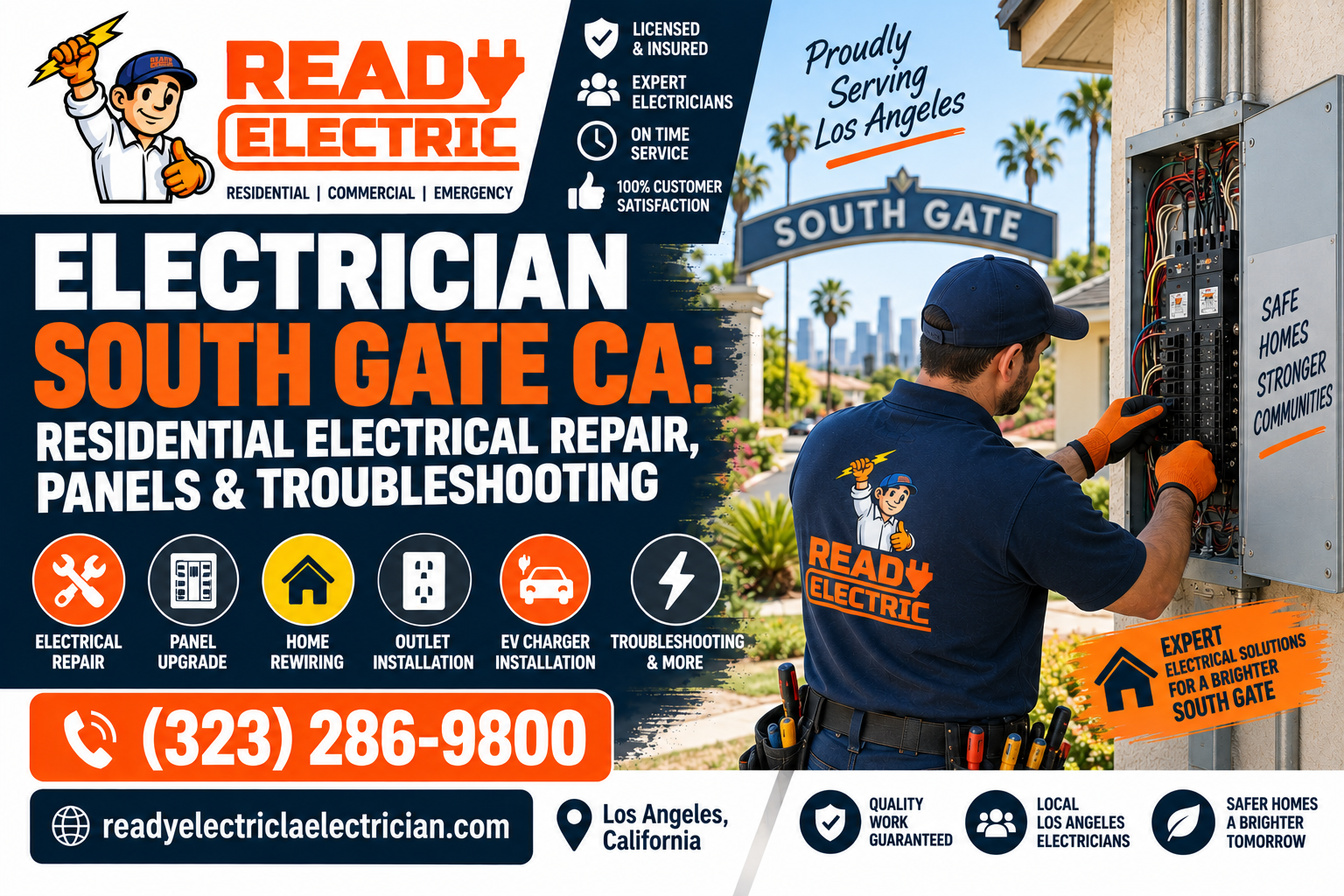 Ready Electric electrician providing residential electrical repair panels and troubleshooting in South Gate CA