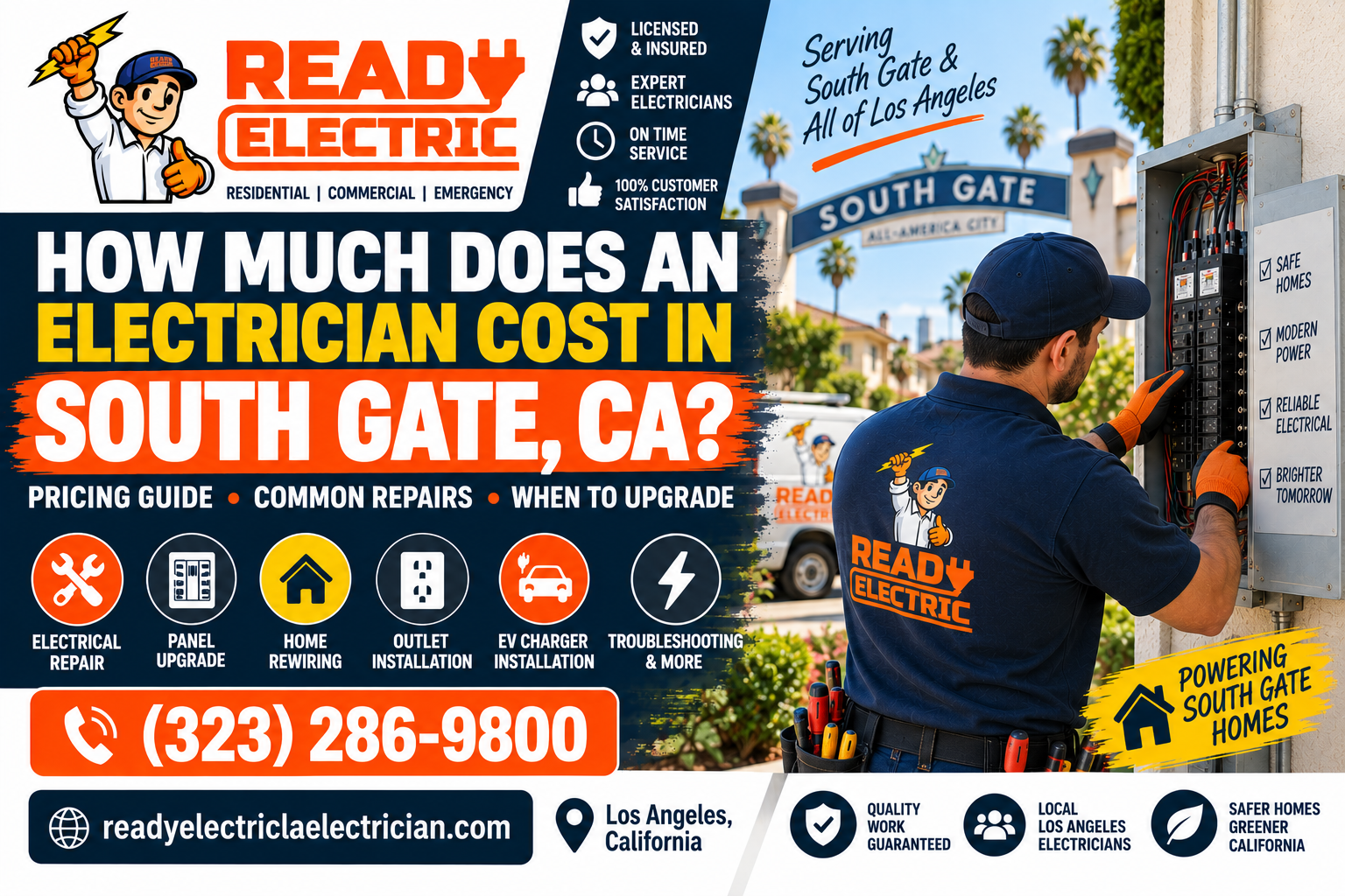 Ready Electric guide explaining electrician cost in South Gate CA for residential electrical work