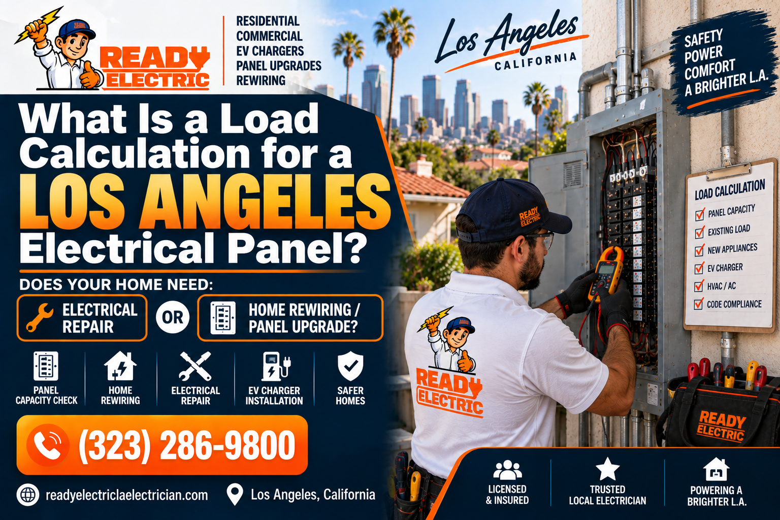 Load calculation for a Los Angeles electrical panel with Ready Electric reviewing home electrical capacity
