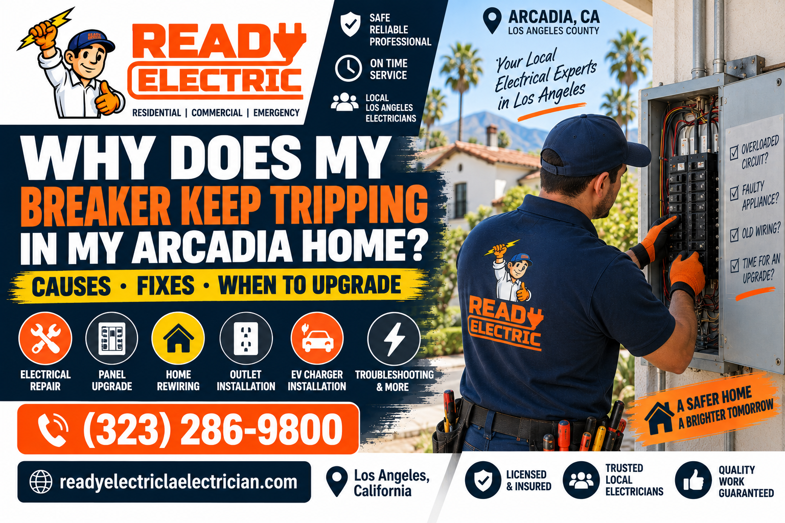 Ready Electric guide explaining why a circuit breaker keeps tripping in an Arcadia CA home