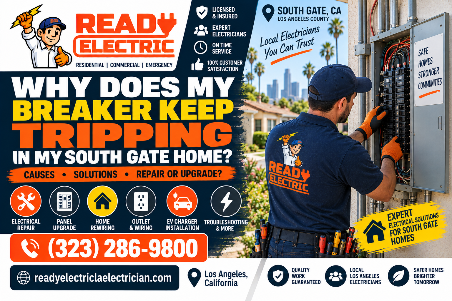 Ready Electric guide explaining why a circuit breaker keeps tripping in a South Gate CA home
